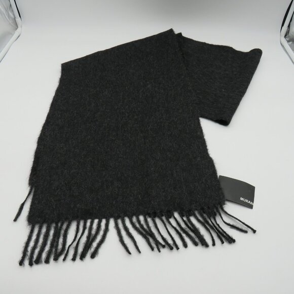 Murano Scarf Mens Womens Charcoal Gray 100% Alpaca Wool Fringed Peru Soft Warm - Picture 1 of 7